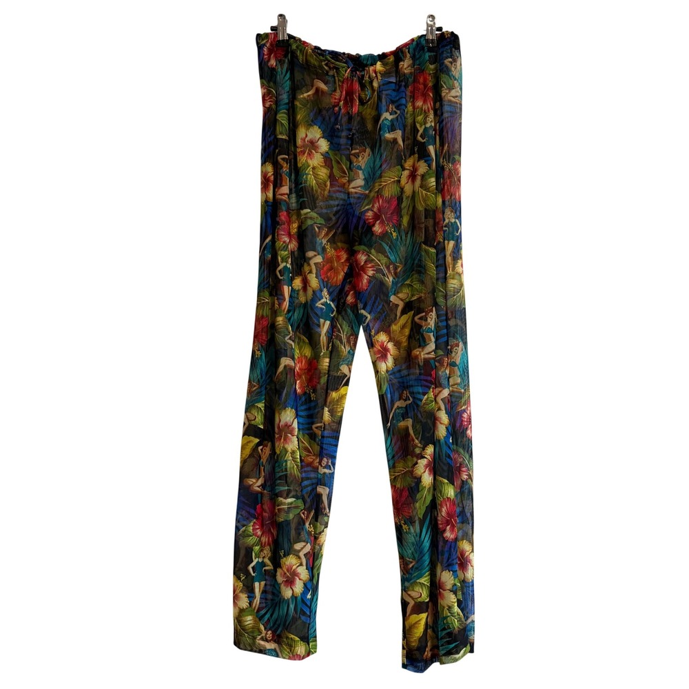 Kathy Ireland Tropical Pin Up Girl Mesh Swim Cover Up Pants Size L - Picture 4 of 9